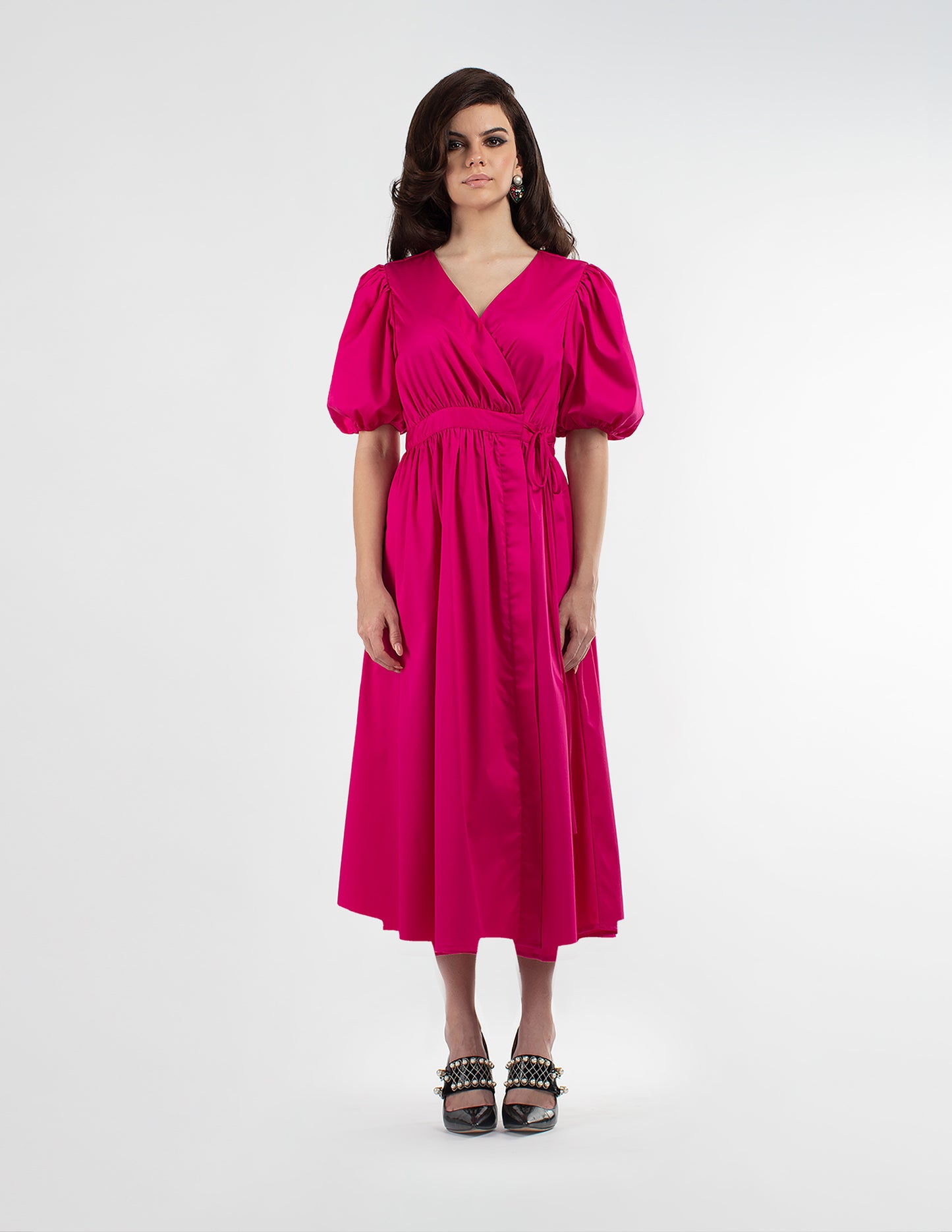 Puff Sleeve Wrap Dress