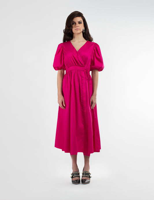 Puff Sleeve Wrap Dress
