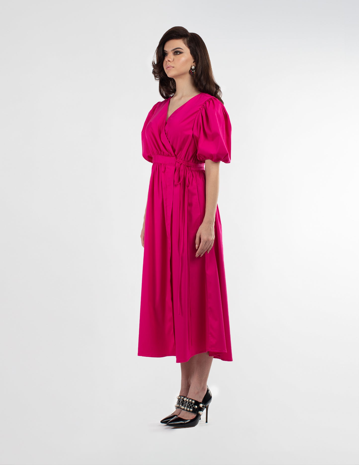 Puff Sleeve Wrap Dress