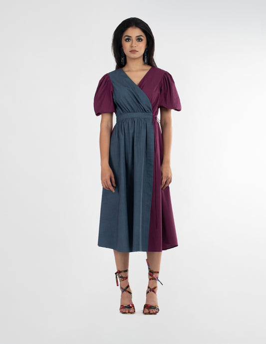 Puff Sleeve Wrap Dress