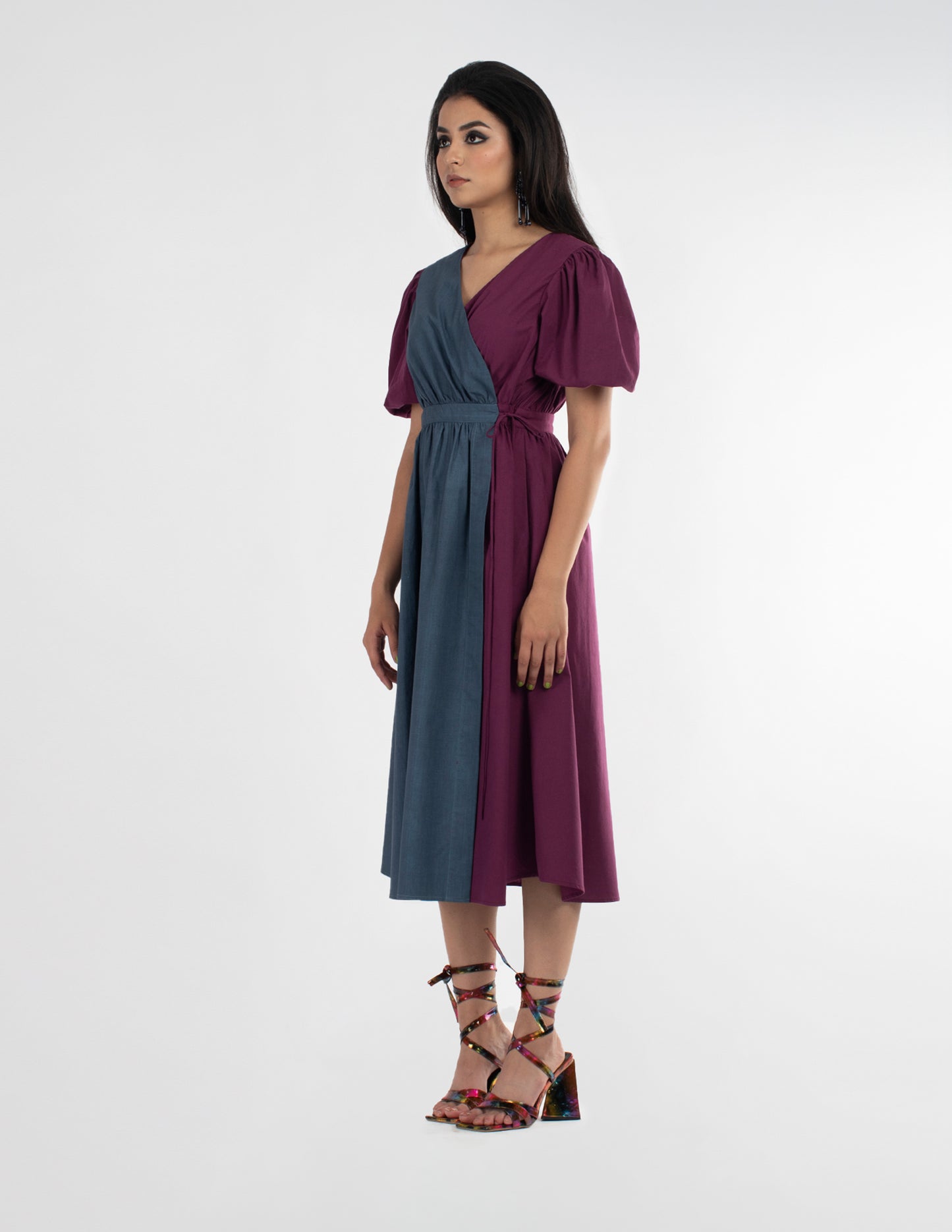 Puff Sleeve Wrap Dress