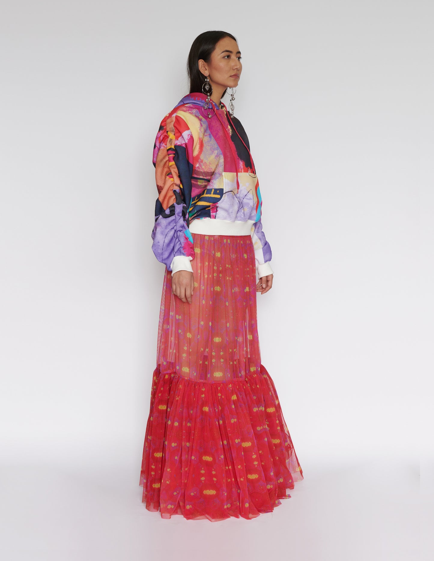 Gathered sleeve hoodie