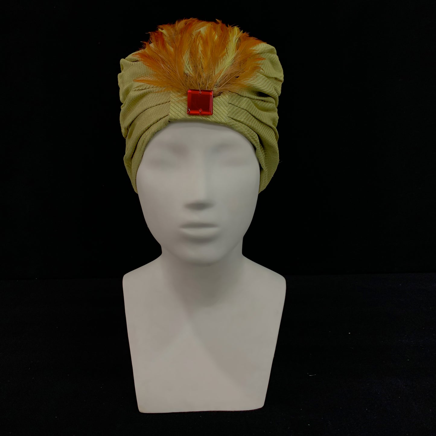 Art brush feather shimmer Chartreuse turban