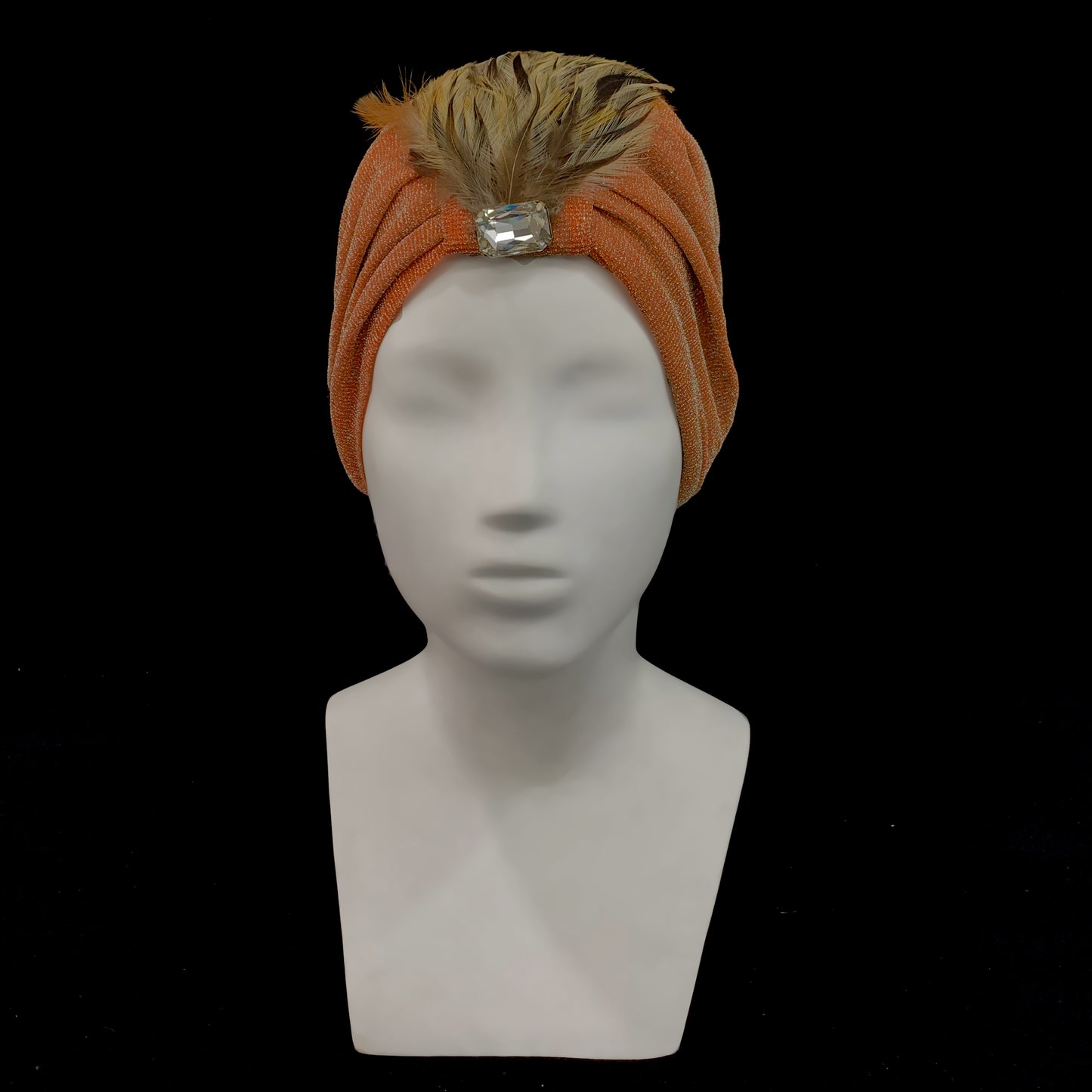 Orange shimmer feathered turband