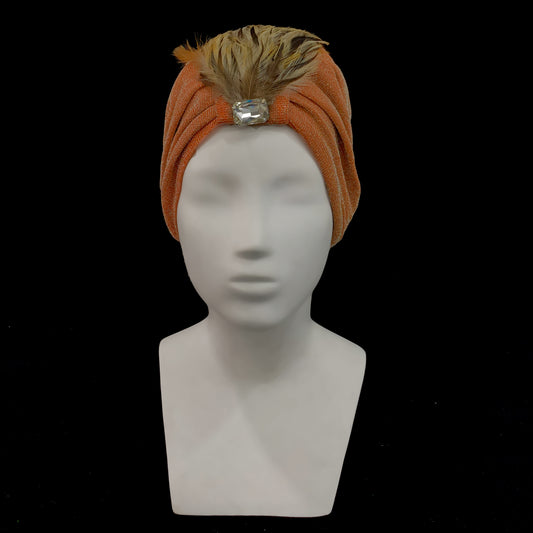 Orange shimmer feathered turband