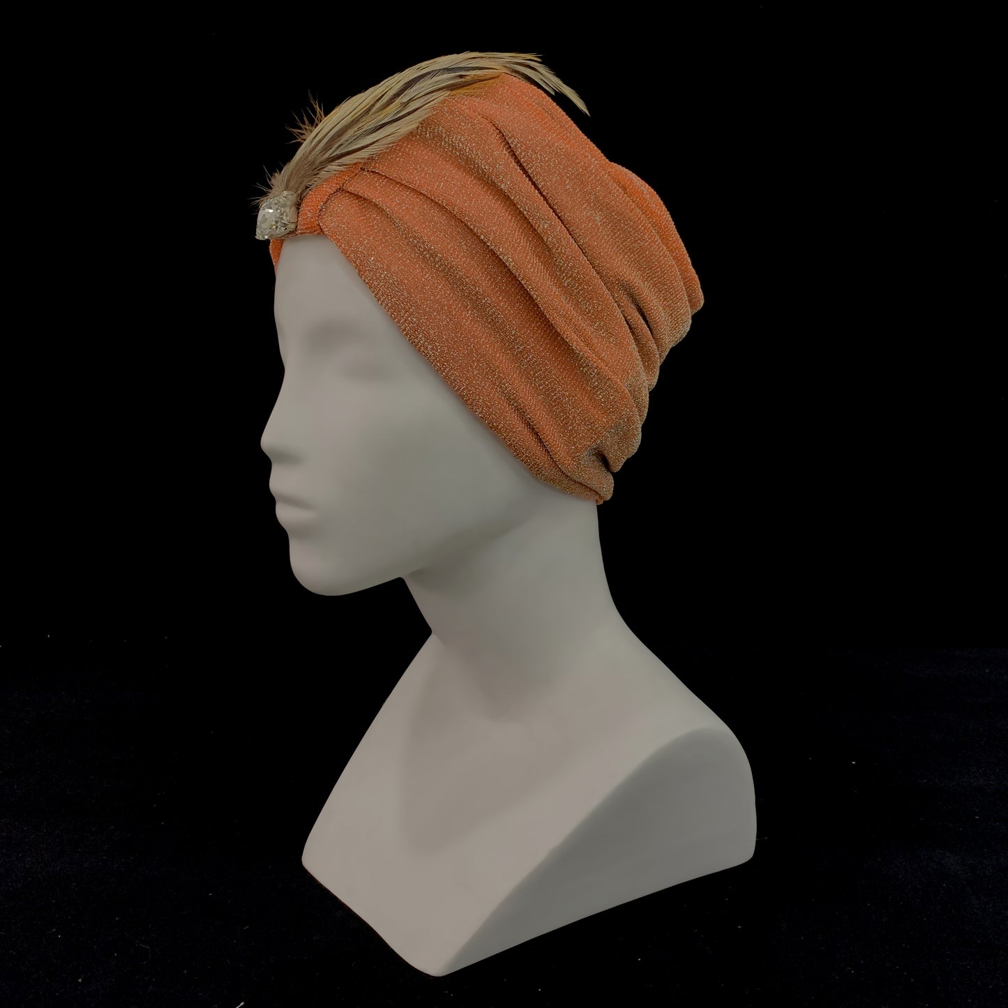 Orange shimmer feathered turband