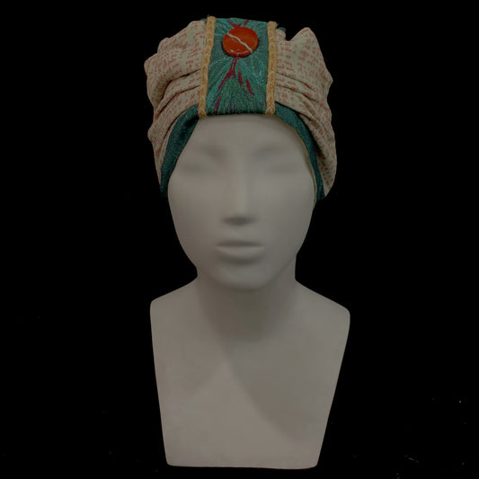 Handwritten letter print Ahimsa silk stone embellished turban