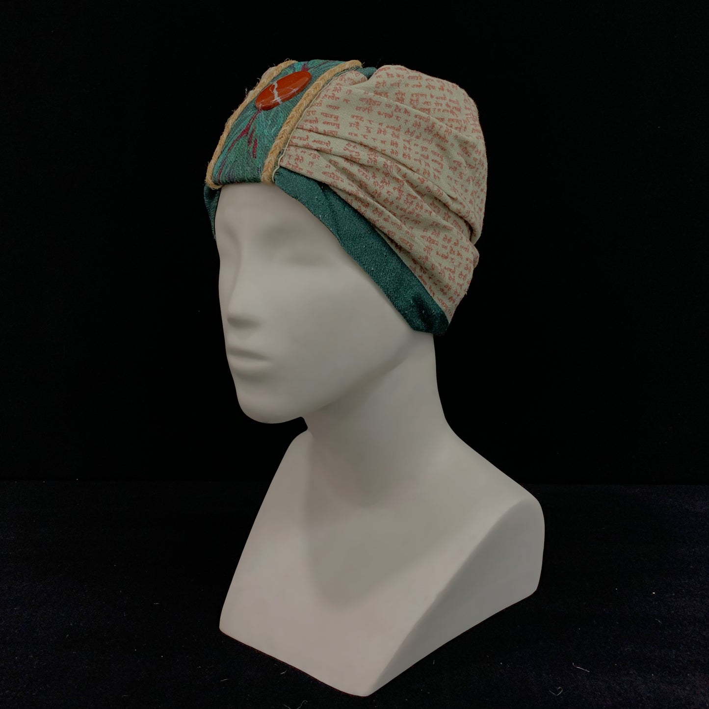 Handwritten letter print Ahimsa silk stone embellished turban