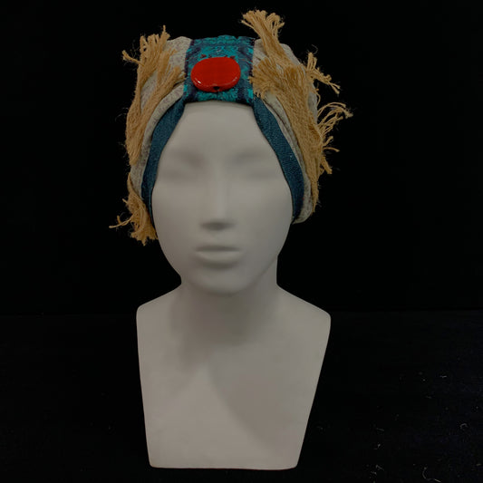 Handwritten letter print with  jute detail ahimsa silk turban