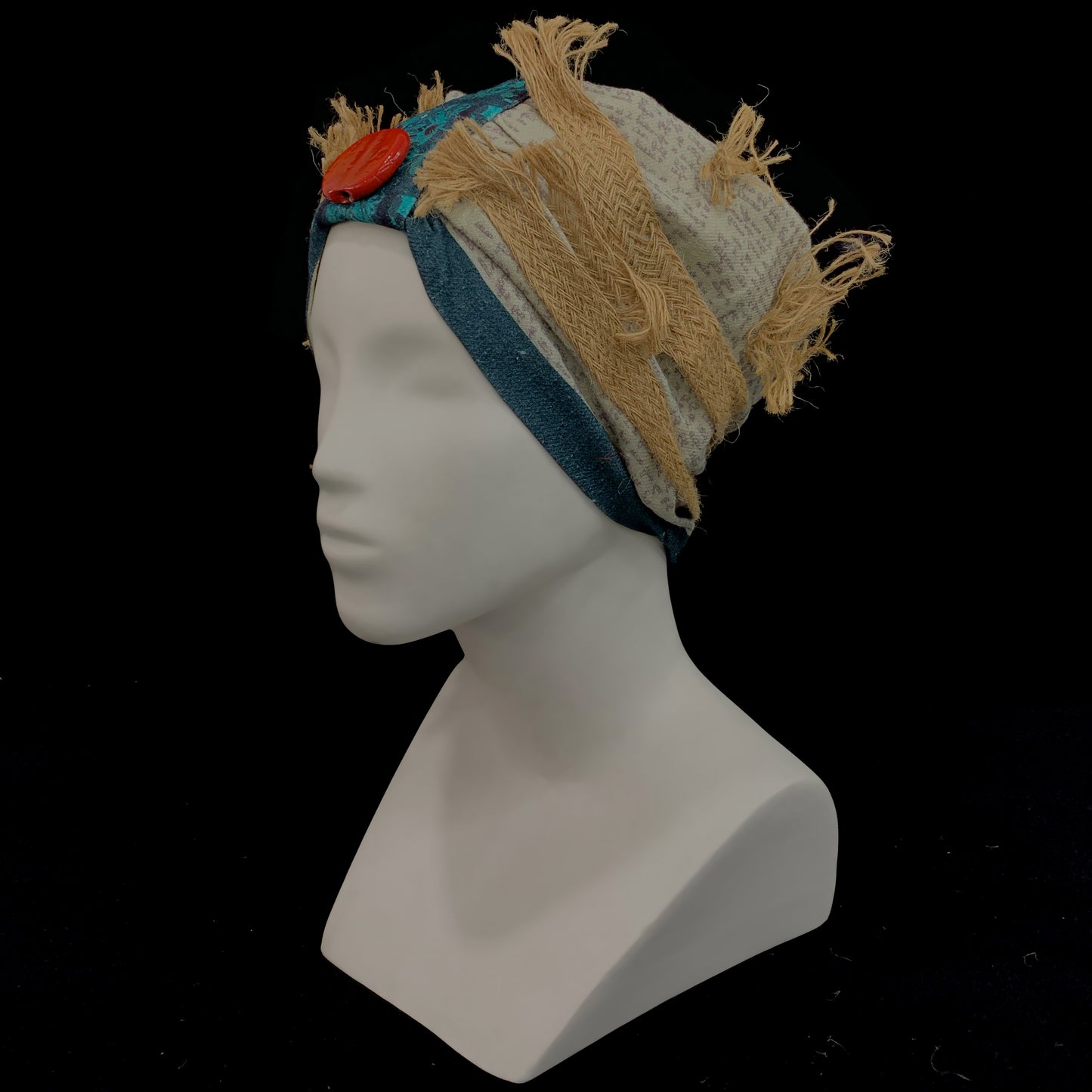 Handwritten letter print with  jute detail ahimsa silk turban