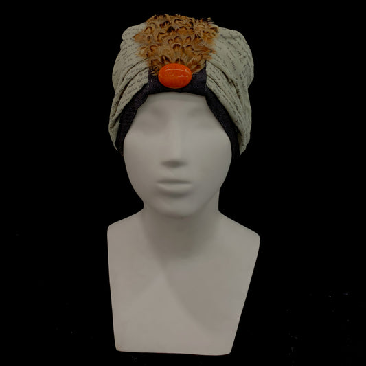 Handwritten letter print bordered Ahimsa silk turban