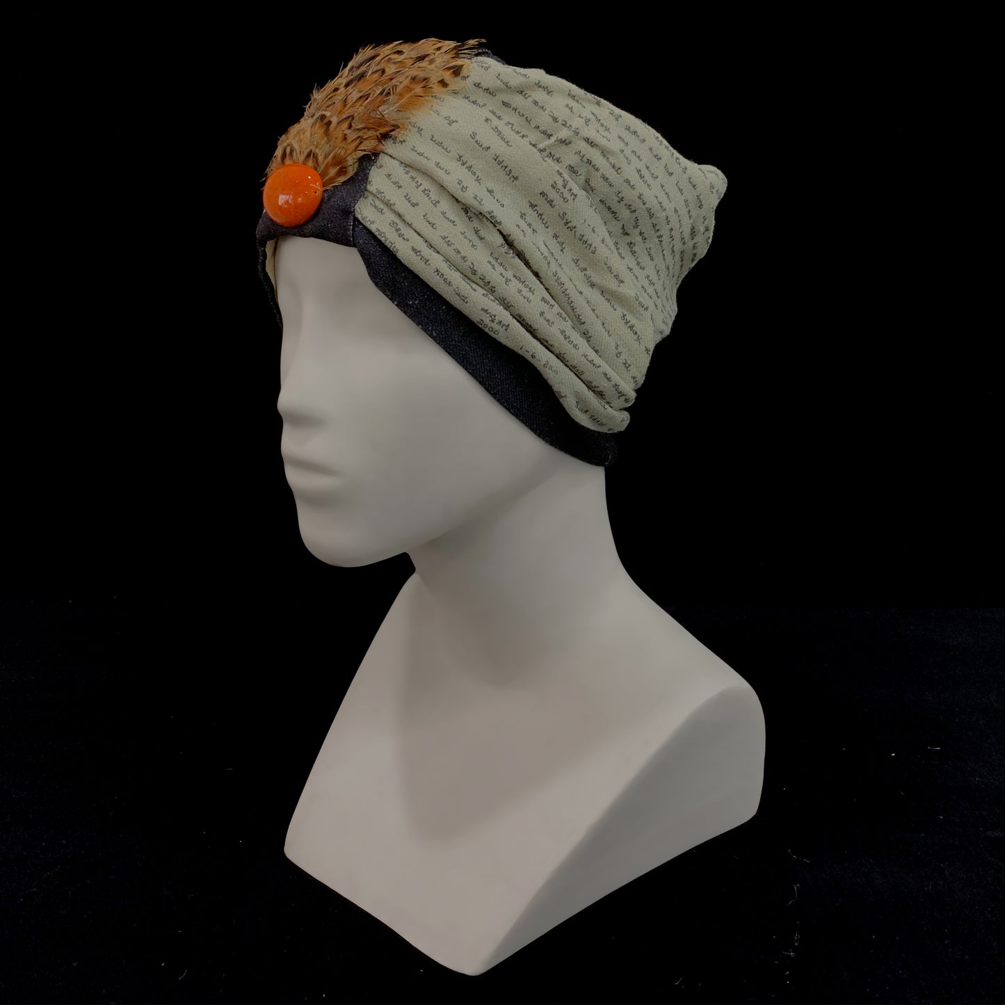 Handwritten letter print bordered Ahimsa silk turban