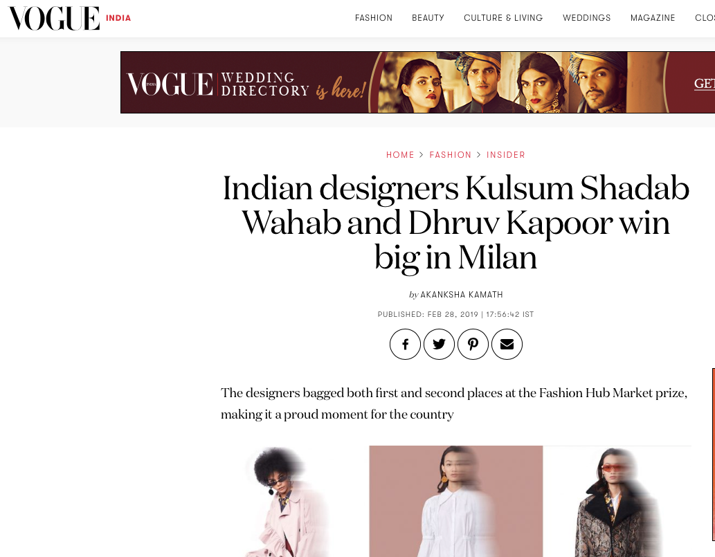 Vogue: Indian designers Kulsum Shadab Wahab and Dhruv Kapoor win big in Milan