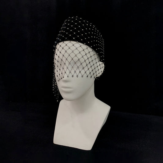 Black velour crystal veil cap